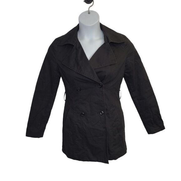 EXPRESS black double‎ breasted lightweight trenchcoat jacket XS - Picture 1 of 8
